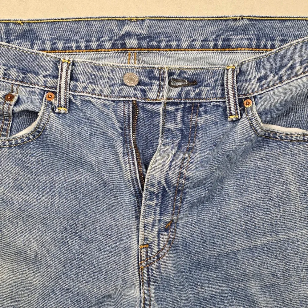 Levi Strauss 505 Mens Jeans Light Wash Straight Leg Denim Distressed 38x30